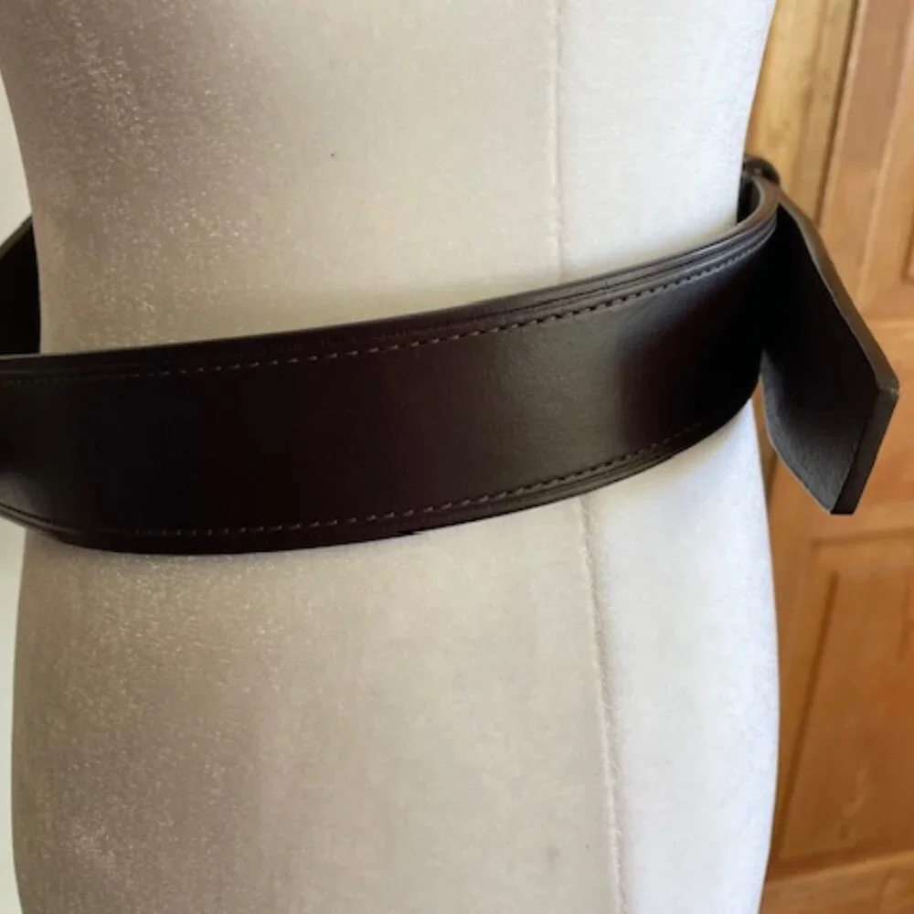 COACH Vintage Brown Leather Silver Tone Textured Buckle Men's Belt 38
